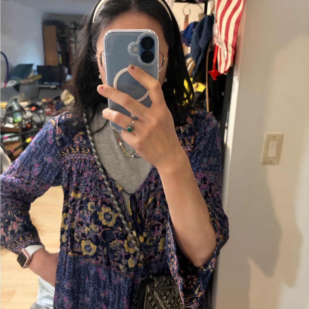 Billabong Navy and Yellow Floral Top